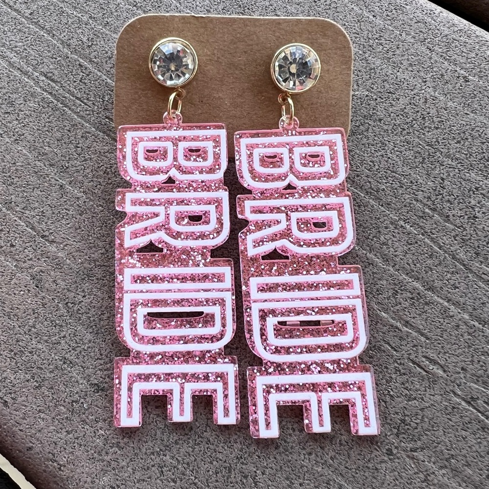Pink Glitter Bride Earrings
